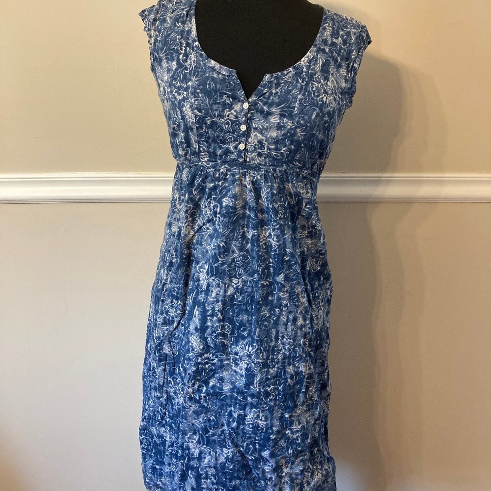 Eddie Bauer Blue & White Floral Tie-dye Sundress